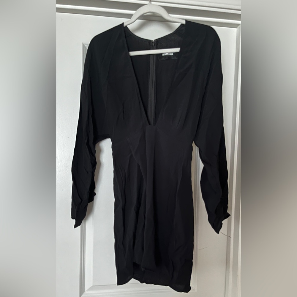 Reformation Black Mini Dress w/ Plunging Neckline and Self-Tie Belt - Size 4